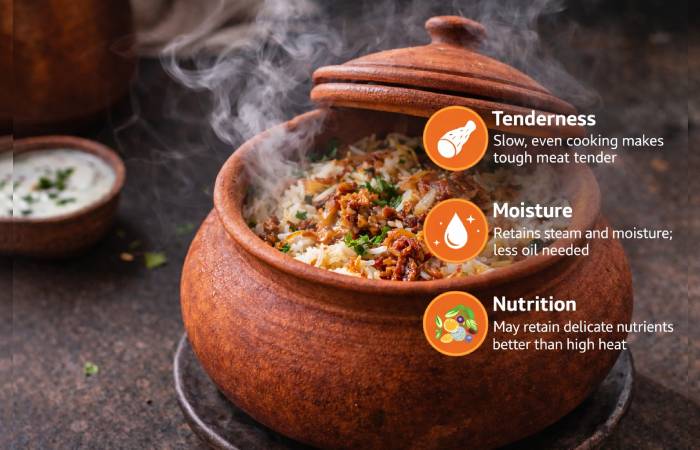 Benefit — cooking in earthen pots: tenderness, moisture & nutrition retention