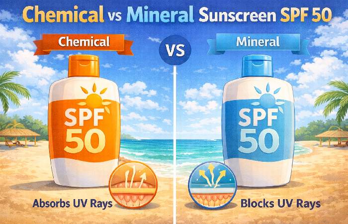 Chemical vs mineral sunscreen SPF 50
