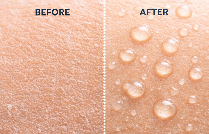 Before and after hydration visual (skin close-up)