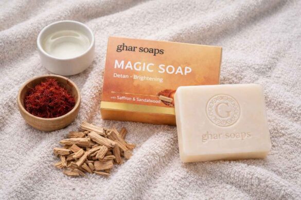 Ghar Soaps Magic Soap bar with saffron and sandalwood ingredients