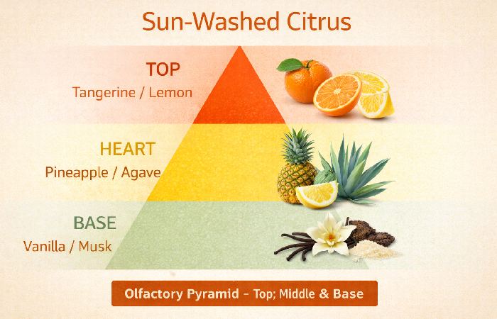 Olfactory pyramid of Sun Washed Citrus fragrance notes