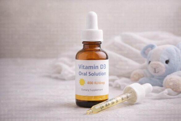 Vitamin D3 oral drops bottle with calibrated dropper