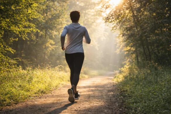 Person jogging in nature — organic fitness and sunlight benefits