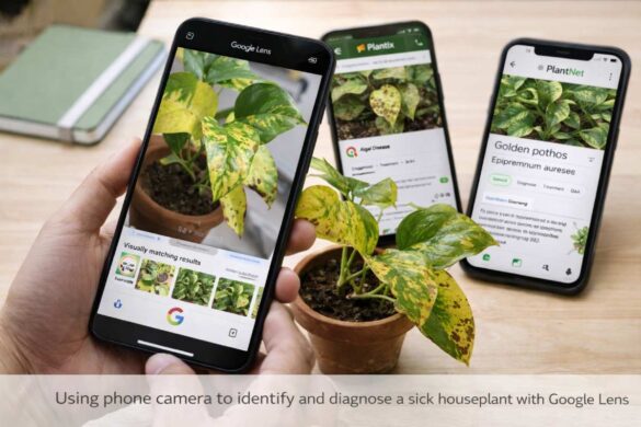 Using phone camera to identify and diagnose a sick houseplant with Google Lens and plant apps