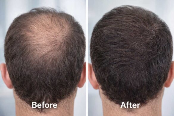 side-by-side before/after scalp photos