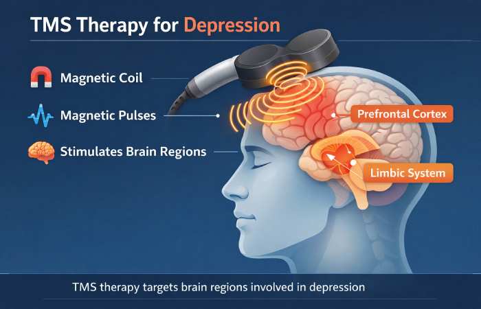 transcranial magnetic stimulation brain therapy illustration